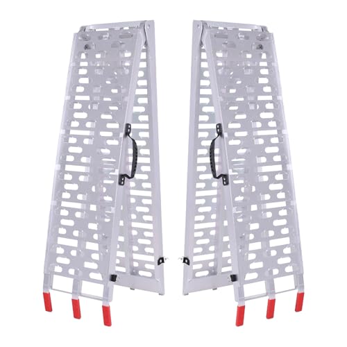 Generic 2PCS 7.3ft Aluminum Motorcycle Ramp Folding Heavy Duty Ramp with Load Straps for Pickup Trucks Motorcycles ATVs Lawn Mowers