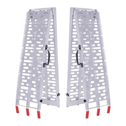 2PCS 7.3ft Aluminum Motorcycle Ramp Folding Heavy Duty Ramp with Load Straps for Pickup Trucks Motorcycles ATVs Lawn Mowers