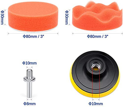 3 Inch Buffing and Polishing Pads Kit 11PCS Buffing Pads with Drill Adapter Foam Polisher Pad for Car Waxing - size: 3Inch-11PCS