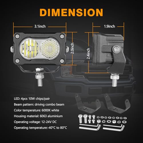 Muto-Beam LED Pods, 2PCS 3Inch LED Driving Light 40W Driving Combo Lighting Cubes Backup Pods Auxiliary Light Off Road Lights Ditch Lights for Truck ATV UTV Motorcycle SUV Jeep Dirt Bike - size: Driving Combo
