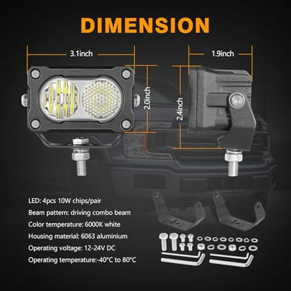 Muto-Beam LED Pods, 2PCS 3Inch LED Driving Light 40W Driving Combo Lighting Cubes Backup Pods Auxiliary Light Off Road Lights Ditch Lights for Truck ATV UTV Motorcycle SUV Jeep Dirt Bike - size: Driving Combo
