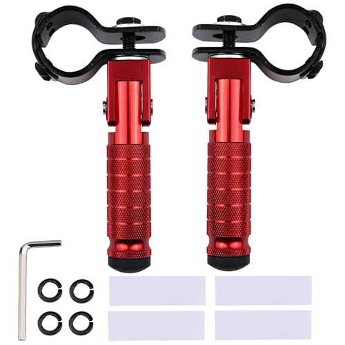 2-in-1 Clamp-On & Bolt-On Foldable Foot Pegs, Motorcycle Foot Pegs with Removable Pipe Clamps, M8 Mount or 26–32mm Tube Fit, for E-Bike, Mini Bike & Custom Builds （1 Pair, Racing Red) - color: Racing Red