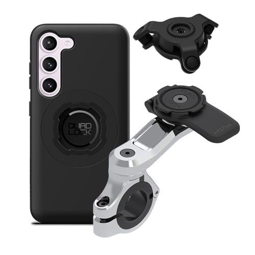 Quad Lock Motorcycle Handlebar Phone Mount PRO Chrome with Vibration Dampener and MAG Phone Case for Galaxy S23 - size: Galaxy S23