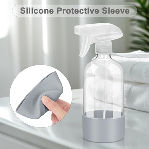 Worldgsb 2 Pack Glass Spray Bottles with Silicone Sleeve, 16 oz Empty Refillable Containers with Adjustable Spray Nozzles, Spray Bottles for Hair, Cleaning Solutions and Plants Blue&Grey - color: Blue&Grey