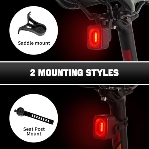 NineLeaf Bike Back Light Rechargeable,Bicycle Tail Light, Brake Sensing Rear Lights,Auto On/Off,IP66 Waterproof,USB Rechargeable,4 Mode,2Installations Ultra Bright LED Warning Back Bicycle Flashlight