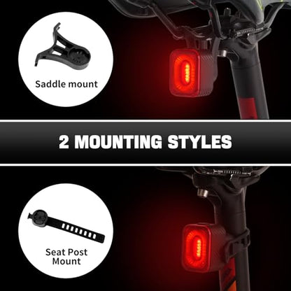 NineLeaf Bike Back Light Rechargeable,Bicycle Tail Light, Brake Sensing Rear Lights,Auto On/Off,IP66 Waterproof,USB Rechargeable,4 Mode,2Installations Ultra Bright LED Warning Back Bicycle Flashlight