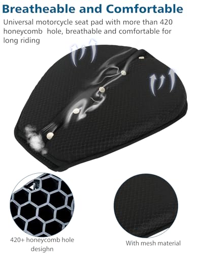 SUNPIE Motorcycle Gel Seat Pad Universal Motor Bike Seat Cover with Sun Protection Covers 3D Honeycomb Breathable Comfortable UV Resistance for Seat Height Adjustment &Vibration Reduction