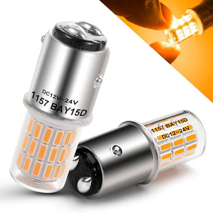 Heifymi 12 Volt BAY15D 1157 7528 2057 2357 LED Blinker Bulb Amber Yellow 3 Watt Replacement DC12-24V Side Maker Turn Signal Back Up Reverse Brake Paking Lights for Car Camper RV Trailer Boat, 2 Pack - color: Amber Yellow, size: BAY15D