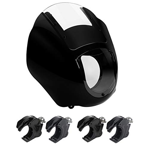 Fairing Windshield SLMOTO Clear Quarter Head Fairing Windshield w/ 39mm Fork Clamps Fit for Harley VRSCA VRSCAW Sportster XL 883 1200 Dyna - color: Clear Windshield + Black 39mm Clamps