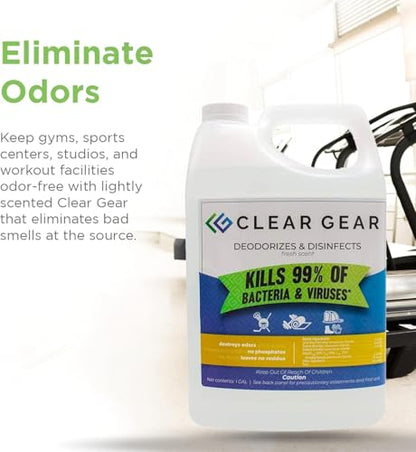 Clear Gear Gym Disinfectant Mat Cleaner, and Gym Equipment Deodorizer for Sports Equipment and Fitness Centers - EPA-Registered, Hospital Grade Disinfectant, Made in USA - (4) 1 Gallon Bottles - size: 128 Fl Oz (Pack of 4)
