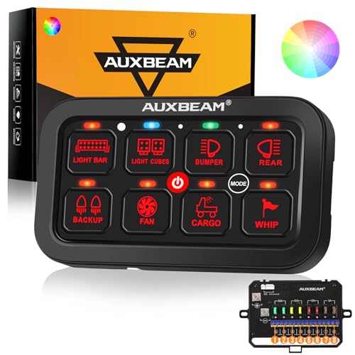 Auxbeam 8 Gang Switch Panel RA80 Toggle Momentary Pulsed RGB Dimmable Multifunction Switch Panel Easy Installation Marine Switch Pod IP65 Waterproof for Car Boat RV, 3 Years Warranty - size: 8 Gang (Single-Sided Output), style: RGB (Without APP)