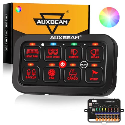 Auxbeam 8 Gang Switch Panel RA80 Toggle Momentary Pulsed RGB Dimmable Multifunction Switch Panel Easy Installation Marine Switch Pod IP65 Waterproof for Car Boat RV, 3 Years Warranty - size: 8 Gang (Single-Sided Output), style: RGB (Without APP)