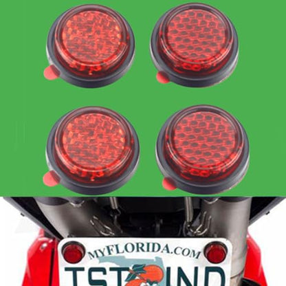 Pack of 4 Red Round Motorcycle Reflective Warning Reflector Universal Motos License Plate Safety Anticollision Kit (3m Style) - style: 3M Style