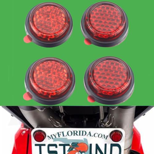 Pack of 4 Red Round Motorcycle Reflective Warning Reflector Universal Motos License Plate Safety Anticollision Kit (3m Style) - style: 3M Style