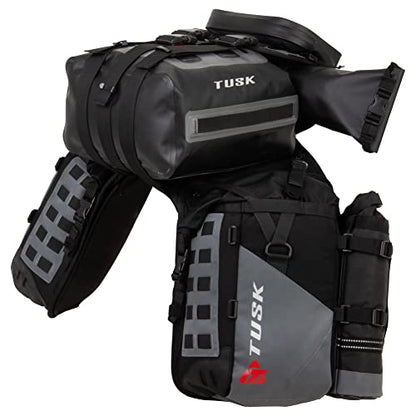 TUSK Highland X2 Rackless Luggage System w/Small Dry Duffel/Large Bottle Holders Compatible with KTM/Husky 690-701 Heat Shield Black/Grey - color: Black/Grey, size: Small Dry Duffel/Large Bottle Holders, style: Ktm/Husky 690-701 Heat Shield