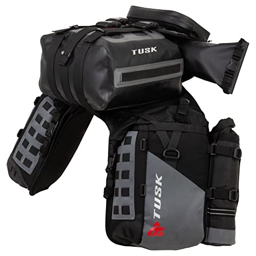 TUSK Highland X2 Rackless Luggage System w/Small Dry Duffel/Large Bottle Holders Compatible with KTM/Husky 690-701 Heat Shield Black/Grey - color: Black/Grey, size: Small Dry Duffel/Large Bottle Holders, style: Ktm/Husky 690-701 Heat Shield