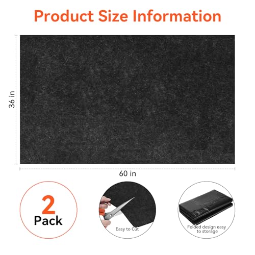 2 Pack 36" x 60" 0.12" Thick Oil Spill Mat Garage Rubber Mats for Floor – Black Water & Oil-Absorbent, Non-Slip, Easy to Clean, Reusable & Cut-to-Fit Mat for Oil Pan, Car, Motorcycle, Driveway