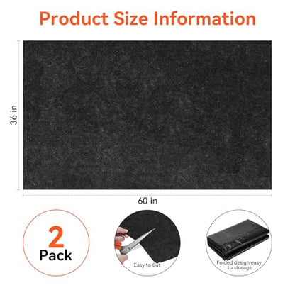 2 Pack 36" x 60" 0.12" Thick Oil Spill Mat Garage Rubber Mats for Floor – Black Water & Oil-Absorbent, Non-Slip, Easy to Clean, Reusable & Cut-to-Fit Mat for Oil Pan, Car, Motorcycle, Driveway