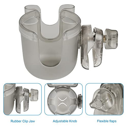 Accmor Stroller Cup Holder with Phone Holder, Bike Cup Holder, Universal Cup Holder for Uppababy Nuna Doona Strollers, 2-in-1 Cup Holder for Walker, Wheelchair, Scooter - color: Transparent Grey