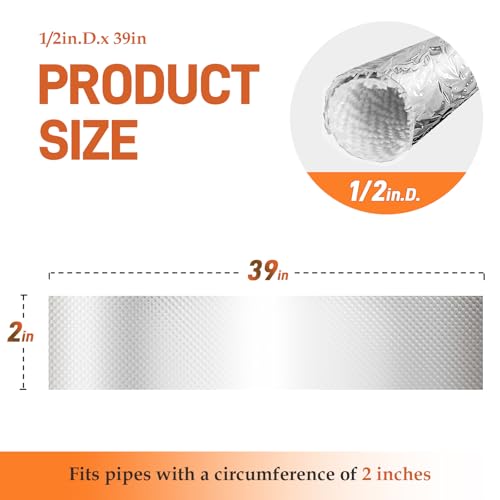 Self-Adhesive Automotive Heat Shield Sleeve, 1/2" x 39" Aluminum Heat Shield Wrap for Wiring, Hoses, Pipes & Exhaust Lines - Includes Stainless Steel Ties (Silver) - size: 1/2" I.D. x 39in