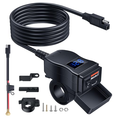 EXTRACTME Motorcycle USB Charger, Dual USB Type C PD & Quick Charge 3.0 Motorcycle Phone Charger with Voltmeter & ON/Off Switch, Waterproof Motorcycle Accessories for All Phone, Tablet, GPS - color: Blue Voltmeter(USB-C & USB-A)
