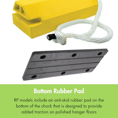 Checkers 14" Airplane Chocks, Aviation Wheel Chocks for Mid to Large-Sized Aircraft, One Tire Chock for Polished Hangar Floors with Locking Rope, Durable Lightweight Urethane, Yellow, AC4614-LR-RP - style: Rubber Pad