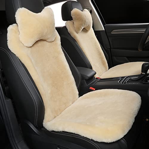 OGLAND 2 Pack Fuzzy Sheepskin Car Seat Covers| Fluffy Front Seat Cushions | Plush Soft Fur Protectors for Car Bucket Seats Accessories| Year-Round Comfort for Long Road Trips | Pearl - color: Pearl