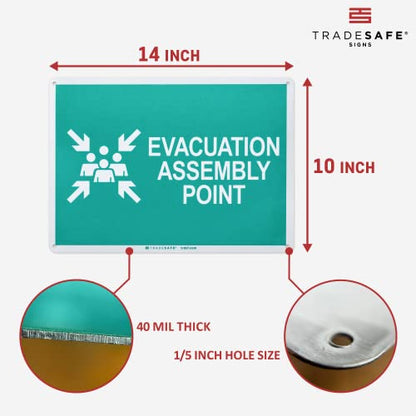 TRADESAFE Evacuation Assembly Point Sign - Emergency Evacuation Sign, Quick Install, Light Reflective, UV-Resistant, Waterproof, 14” X 10” Aluminum Safety Signs for Business - style: Evacuation Assembly Point