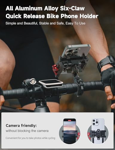 Tiakia Bike Phone Mount Holder, Aluminum Motorcycle Phone Mount, Handlebar Mounted Cell Phone Holder for Bike, 360° Rotation, Universal Bicycle Phone Mount for 4.5-7 Inch Phones (Upgrade-Black Red) - color: Upgrade-Black Red