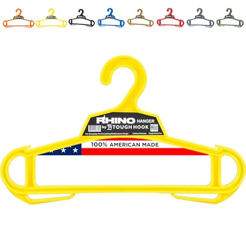 Rhino Tough Hook Heavy Duty Clothes Hangers – USA-Made Military Grade Coat Hanger for Body Armor – 200-lb Capacity Suit Hangers – The Everyday for Everything, The Indestructible Hanger, 1 Yellow - color: Yellow, size: Pack of 1 (Original)