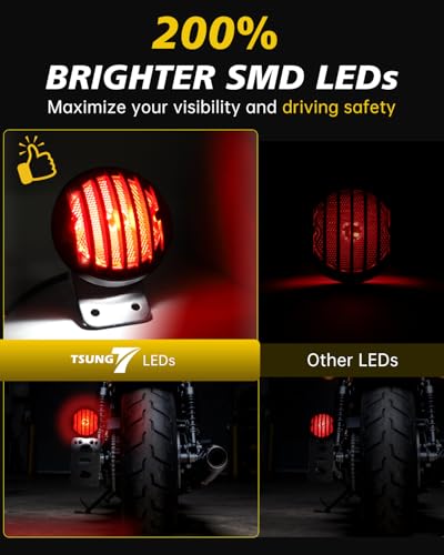 TSUNG Motorcycle LED Tail Light Grille with License Plate Light Rear Brake Stop Light Custom Taillight Compatible with Bobber Chopper Cafe Racer Cruiser Sporster 883 Rebel 500 Shadow (Slat-Smoke) - color: Slat-Smoke