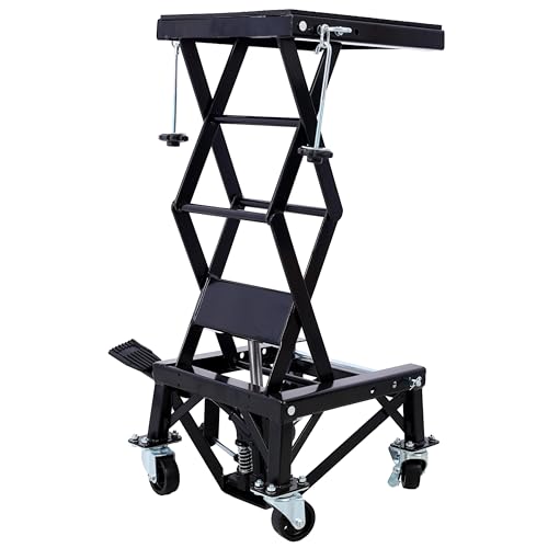 Hydraulic Motorcycle Scissor Lift Stand 300 Lbs Dirt Bike Jack Foot Pedal Lifting Portable Garage Repair Platform Wheel Shop Maintenance 300 lbs Black