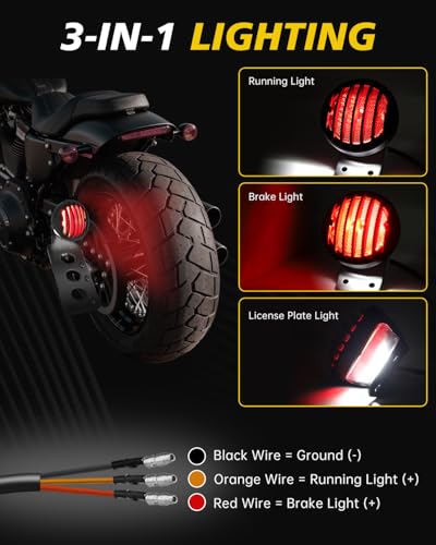 TSUNG Motorcycle LED Tail Brake Light with Side Mount License Plate Bracket, IP67 Waterproof, Polished Finish, Rear Light Assembly (Slat Kit) - color: Slat Kit