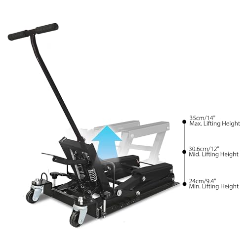 Hydraulic Motorcycle Lift Jack 1500 LBS Capacity Portable ATV Scissor Lift Table with 4 Universal Casters Foot-Operated Hoist Stand for Motorcycles ATV UTV Powersports Black