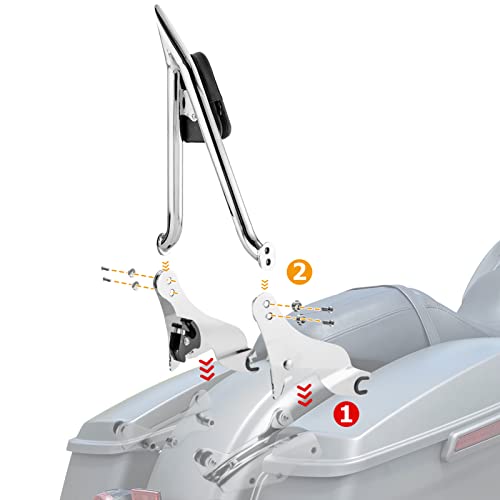 Mofun 27" Tall Passenger Backrest Sissy Bar 1.3" Fat Bar Compatible with Harley Touring Road King Street Electra Road Glide 2009-2025,Chrome - color: Chrome, size: 09-25