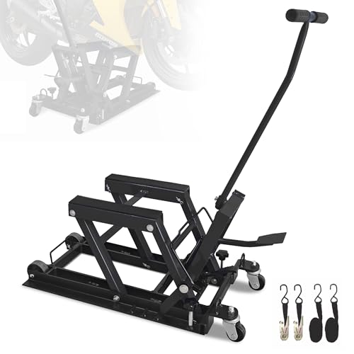 1500 Lbs Hydraulic Moto Jack, Foot-Operated, 4 Wheels & Foldable,Black | 1500 Lbs Hydraulic Scissor Jack, Foot-Operated Stand, 4 Wheels for Mobility, Foldable Storage, for Moto/ATV/UTV - color: Black