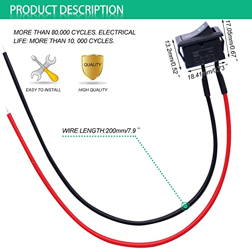 Twidec/10Pcs Rocker Switch AC 6A/250V 10A/125V SPST 2 Pins 2 Position ON/Off Car Boat Square Black Rocker Switch Toggle with Pre-soldered Wires KCD1-X-F - color: Black-Square-ON OFF-10PCS