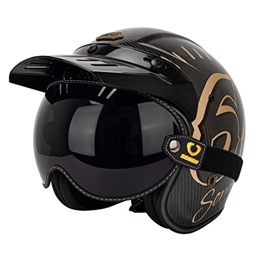 Retro Motorcycle Helmet Shield Bubble Visor, PC Goggles Lens Replacement Universal for 3/4 Open Face Full Helmet Bell Moto-3 (Smoke) - color: Smoke
