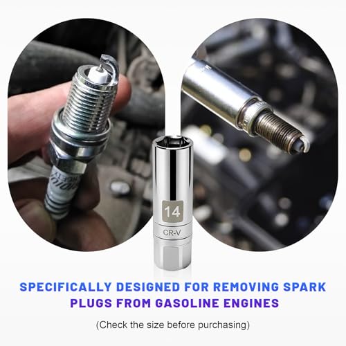 14mm Magnetic Spark Plug Socket, 3/8 Inch Drive Thin Wall Spark Plug Removal Tool, Heavy Duty 6-Point Sparks Plugs Socket for Sedan SUV Motorcycle, Car Accessories - color: 14mm