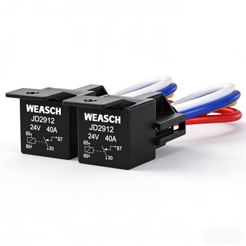 2 Pack JD2912 Car Relay Harness, 24V 40A, 4-Pin SPST, 12AWG Harness Sockets, Automotive Switches and Starters, for Automotive Truck Van Motorcycle Boat - size: 4-Pin 24V
