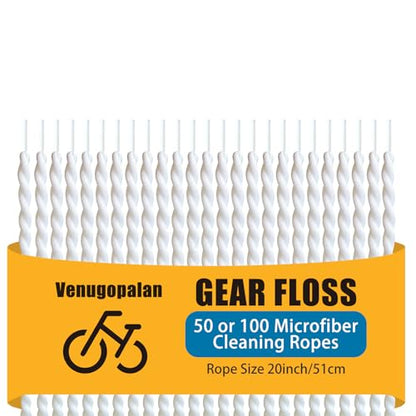 Gear Floss Microfiber Cleaning Rope, Narrow Gap Cleaner for Bicycle Motorcycle Chain, Bike Hubs, Brakes, Cassette, 3D Printer Lead Screw & Hard-to-Reach Parts, Washable Dirt Removal Tool (50)