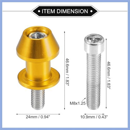 1 Pair Swingarm Spools, 8mm M8x1.25 CNC Swing Arm Spools Sliders Stand Universal for Motorcycle Durable Aluminum Gold Tone Stable