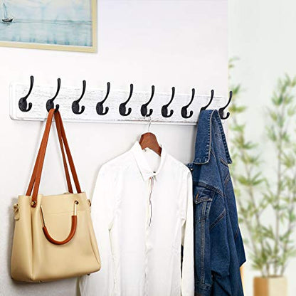 WEBI Coat Rack Wall Mount,38 9/16" Long,10 Hooks,Coat Hooks Wall Mounted Large Coat Hanger Wall Hooks for Hanging Coats,Clothes,Jacket,Hats,Entryway,Black/White - color: White Wood/Black Hook, size: 38.2 Inch-10 Hooks