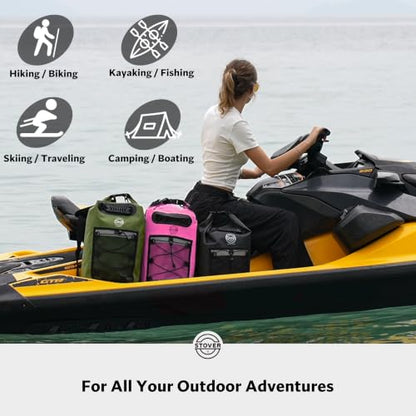 STOVER 5/10/25/30/40/55L Waterproof Dry Bag- Roll-Top Backpack w/Phone Case- Kayaking, Hiking, Camping, Boating- Men/Women - color: 30l Pink (With Phone Case), size: 30L