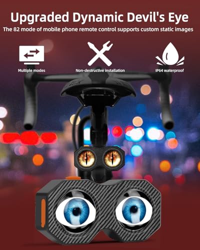 2026 Upgraded Demon Eyes Bike Tail Light, Waterproof Smart LED Rear Bike Light with 82 Presets, Programmable Eyes Rear Bicycle Tail Light with Type-C Charging, Mounting Bracket for Bikes