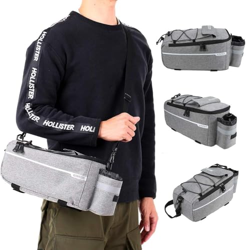 Lixada Bike Panniers Bike Trunk Bag Insulated Bag for Warm/Cool Items, Bicycle Rear Rack Storage Luggage Bicycle Seat Multifunctional Insulated Trunk Cooler Bag Shoulder Bag 11.4 6.3 6.7in - color: Gray