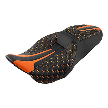C.C. RIDER Gel 2 Up Rider Driver&Passenger Seat Fit for Harley Touring Road King Street Glide Electra Glide Tri 2009-2023 - color: GEL Seat-Orange