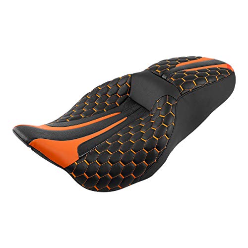 Motorcycle Seat SLMOTO Driver Rider Passenger Seat Fit For Harley Touring Road King CVO Road Street Electra Glide Ultra Classic 2009-2023; Road King Special FLHRXS 2017-2023 - color: Orange