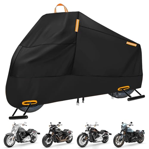 Motorcycle Cover Waterproof Outdoor, 300D Heavy Duty Motorcycle Cover for Harley Davidson Sportster 1200 883 Fat Boy 114 Street Bob, All Seasons Protection Scooter Cover Fits up to 96" - Black - size: XXL (Fits up to 96")