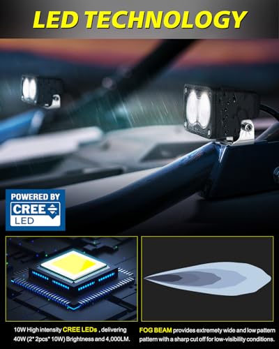 LED Pods with Wiring Harness & Black Covers 3 Inch 40W Spot CREE LED Pod Lights Small Off Road Driving Lights Fog Light 2 Packs for Trucks Motorcycle UTV ATV SUV Dirt Bike - color: White
